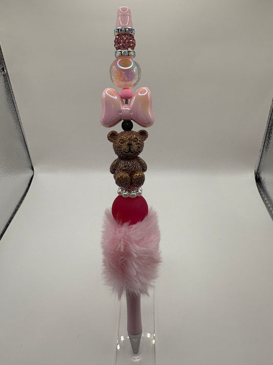 Bow Teddy Bear Extended Fluffy Pen