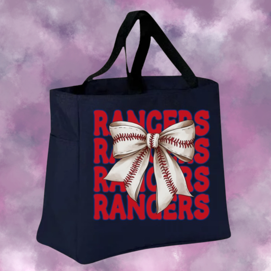 Rangers Baseball Bow Tote Bag